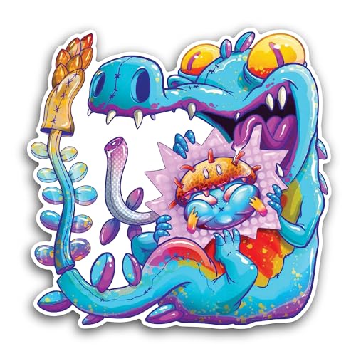 2 (Pieces) 3" and 5" Colorful Fantasy World with Playful Creatures Sticker, Waterproof Vinyl Decals