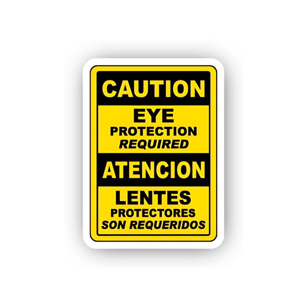 2 (Pieces) 3" and 5" Vertical Bilingual Caution Eye Protection Sticker, Waterproof Vinyl Decals for
