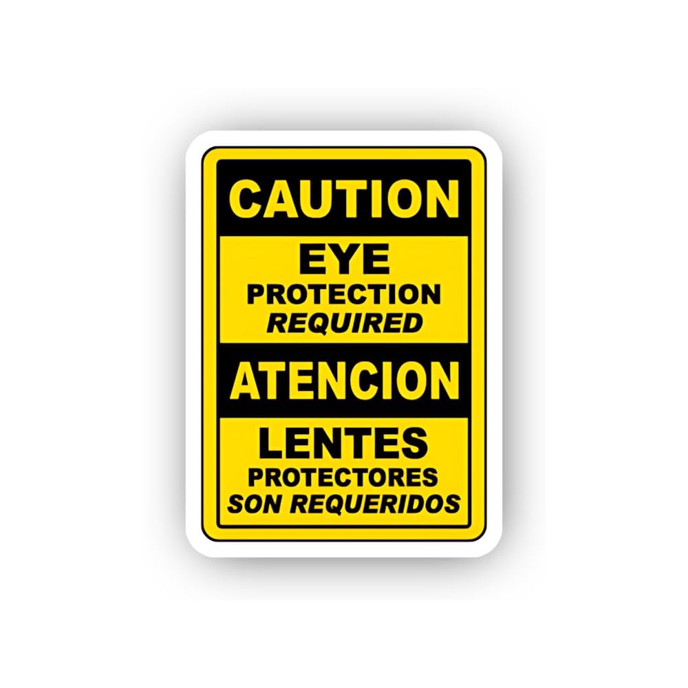 2 (Pieces) 3" and 5" Bilingual Caution Eye Protection Required Sticker, Waterproof Vinyl Decals for