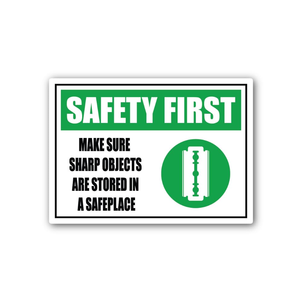2 (Pieces) 3" and 5" Ensure That Sharp Items are Put Away Properly Sign Sticker, Waterproof Vinyl De
