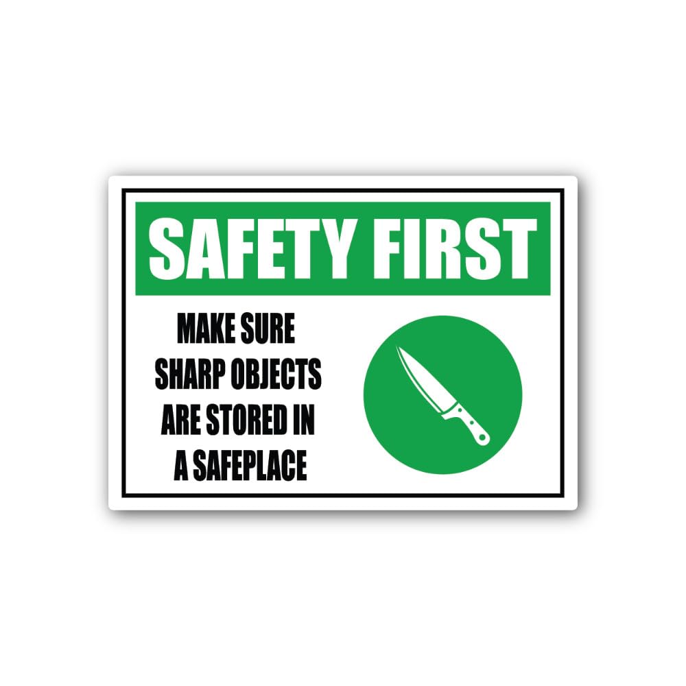2 (Pieces) 3" and 5" Keep All Sharp Objects securely stored Sign Sticker, Waterproof Vinyl Decals fo