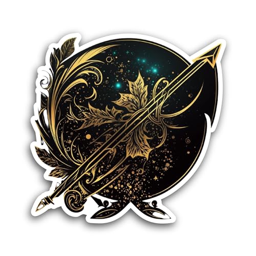 2 (Pieces) 3" and 5" Black and Gold Background with Leaves Sticker, Waterproof Vinyl Decals for Many