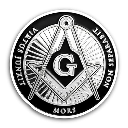 2 (Pieces) 3" and 5" Chrome Plated Square and Compass Sticker, Waterproof Vinyl Decals for Many Purp