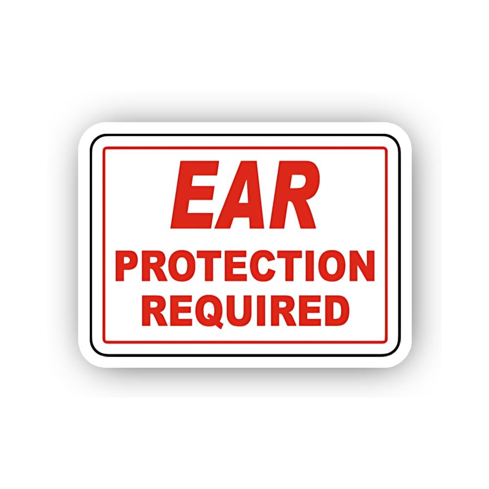 2 (Pieces) 3" and 5" Red Text Ear Protection Required Warning Sticker, Waterproof Vinyl Decals for M