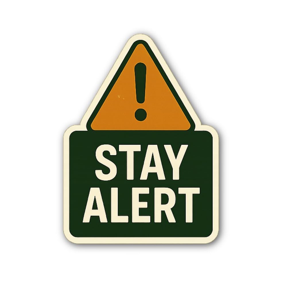 2 (Pieces) 3" and 5" Stay Alert with Danger Massage Sticker, Waterproof Vinyl Decals for Many Purpos
