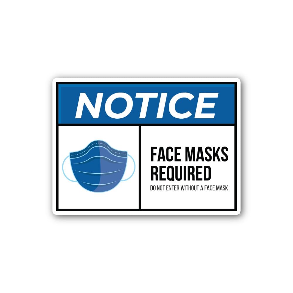 2 (Pieces) 3" and 5" Face Mask Required Sign Sticker, Waterproof Vinyl Decals for Many Purpose Like