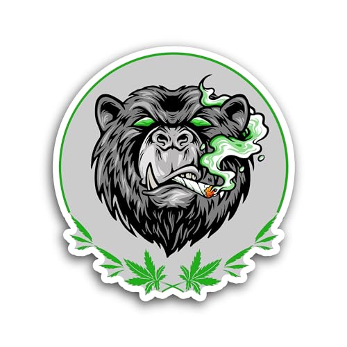 2 (Pieces) 3" and 5" Bear Smoking Marijuana Sticker, Waterproof Vinyl Decals for Many Purpose Like C