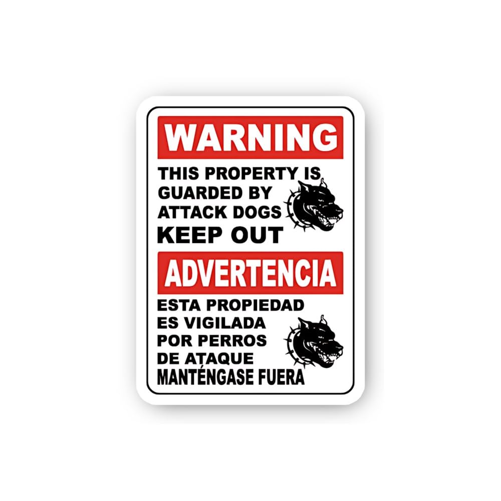 2 (Pieces) 3" and 5" Warning: Bilingual Property Guarded by Attack Dogs Sticker, Waterproof Vinyl De