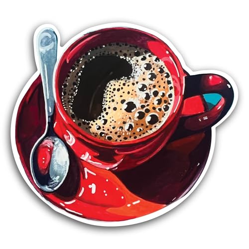 2 (Pieces) 3" and 5" Black Coffee in Red Cup Sticker, Waterproof Vinyl Decals for Many Purpose Like