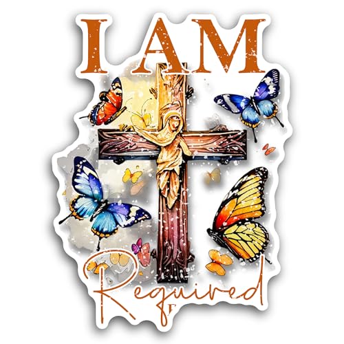 2 (Pieces) 3" and 5" I Am Text with Cross Sticker, Waterproof Vinyl Decals for Many Purpose Like Car