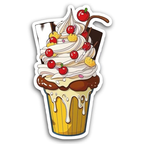 2 (Pieces) 3" and 5" Ice Cream Sundae Sticker, Waterproof Vinyl Decals for Many Purpose Like Cars, T