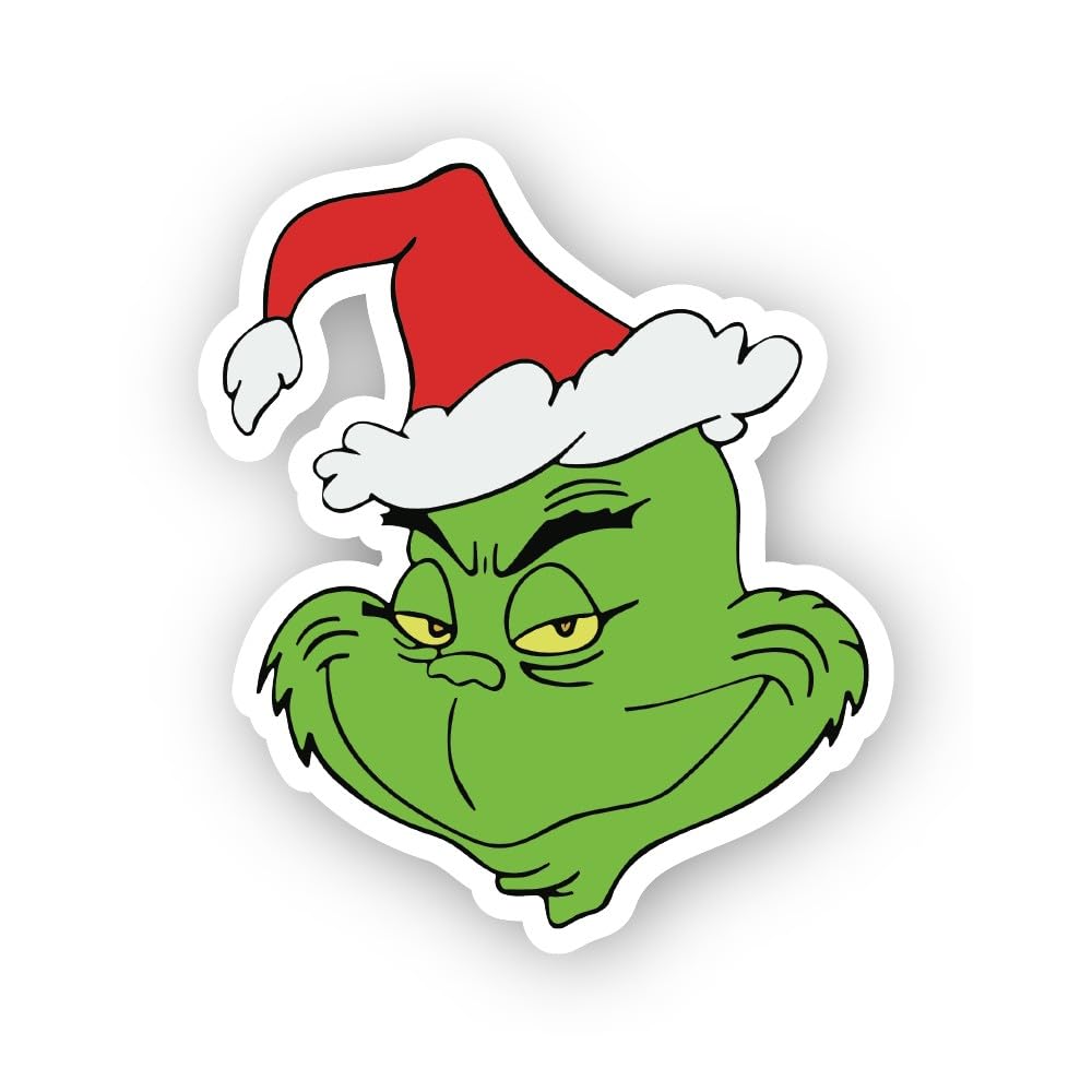 2 (Pieces) 3" and 5" Cartoon Face Wearing A Santa Hat Sticker, Waterproof Vinyl Decals for Many Purp