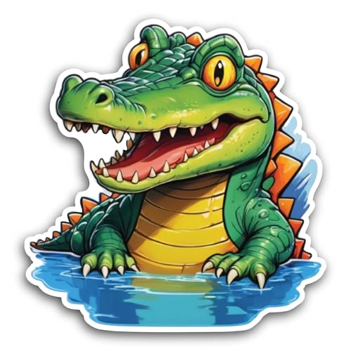 2 (Pieces) 3" and 5" Cartoon Crocodile Sticker, Waterproof Vinyl Decals for Many Purpose Like Cars,