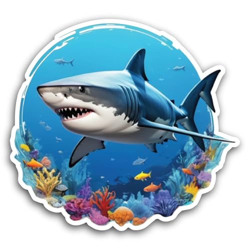 2 (Pieces) 3" and 5" Cartoon Shark Sticker, Waterproof Vinyl Decals for Many Purpose Like Cars, Truc