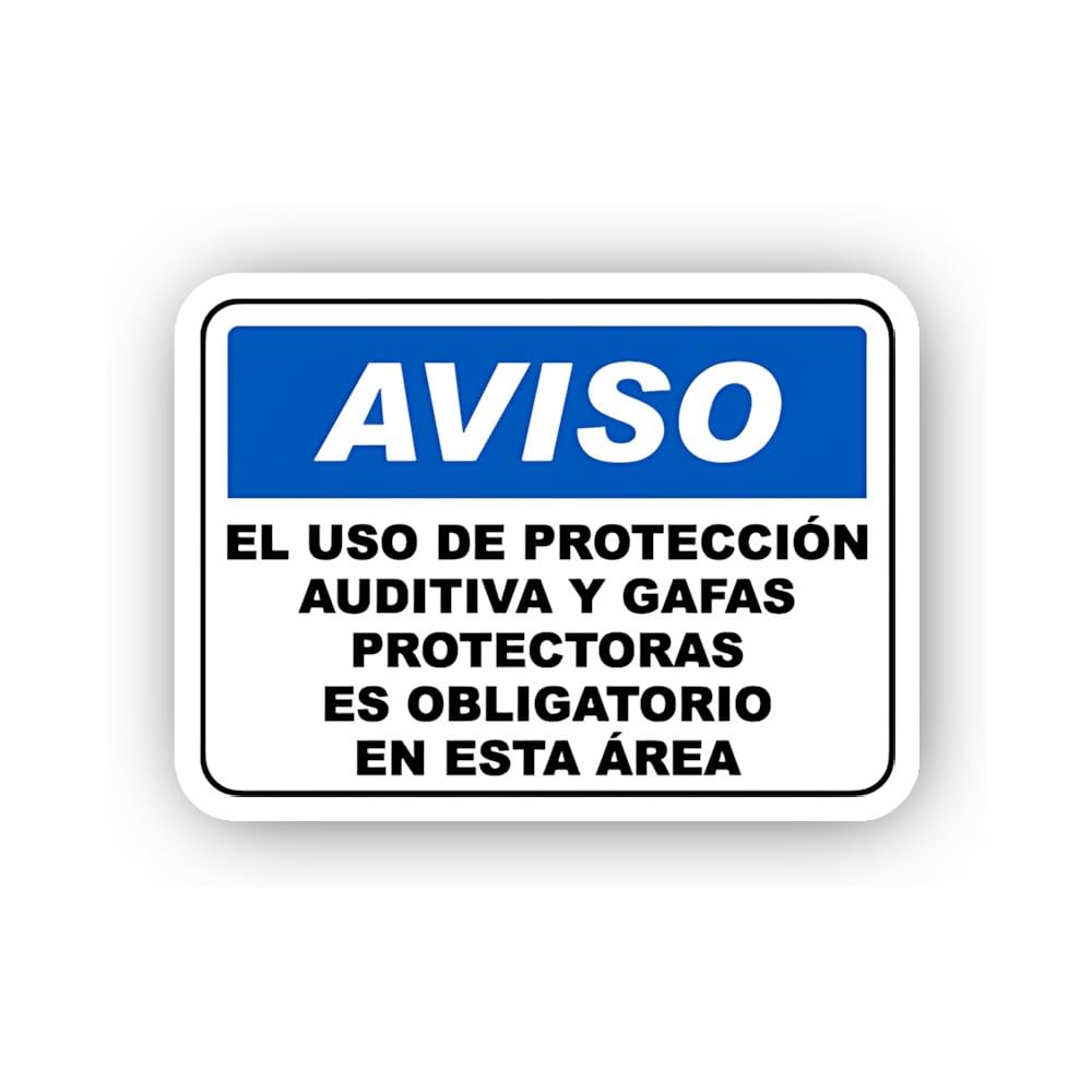 2 (Pieces) 3" and 5" Spanish Language Eye and Ear Protection Aviso Sticker, Waterproof Vinyl Decals