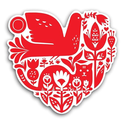 2 (Pieces) 3" and 5" Floral Element in Form of Heart Sticker, Waterproof Vinyl Decals for Many Purpo