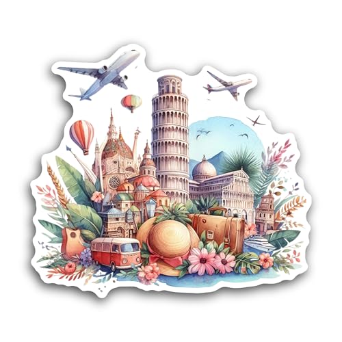 2 (Pieces) 3" and 5" Famous Travel Landmarks Sticker, Waterproof Vinyl Decals for Many Purpose Like