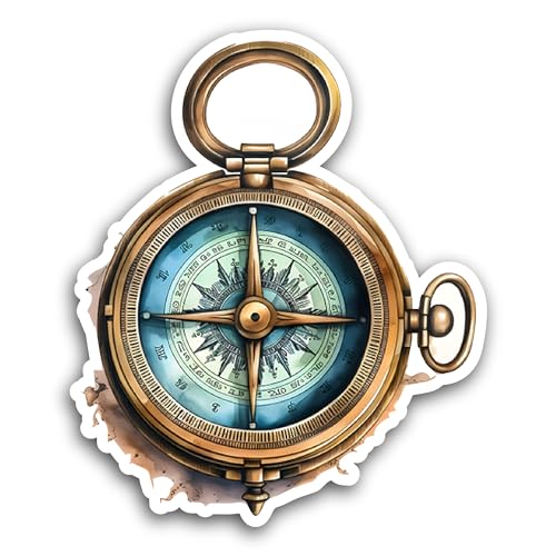 2 (Pieces) 3" and 5" Vintage Compass Art Sticker, Waterproof Vinyl Decals for Many Purpose Like Cars