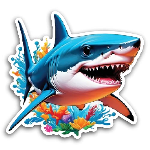 2 (Pieces) 3" and 5" Blue Shark Sticker, Waterproof Vinyl Decals for Many Purpose Like Cars, Trucks,