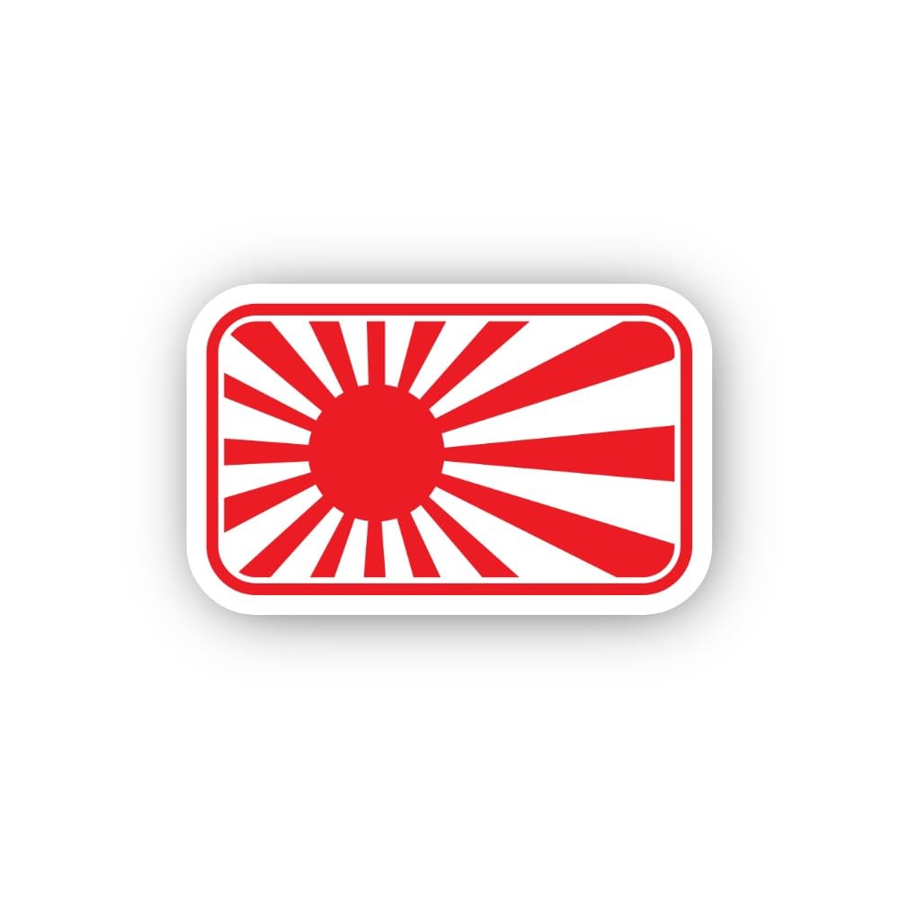 2 (Pieces) 3" and 5" Red Sunburst Flag Design Sticker, Waterproof Vinyl Decals for Many Purpose Like