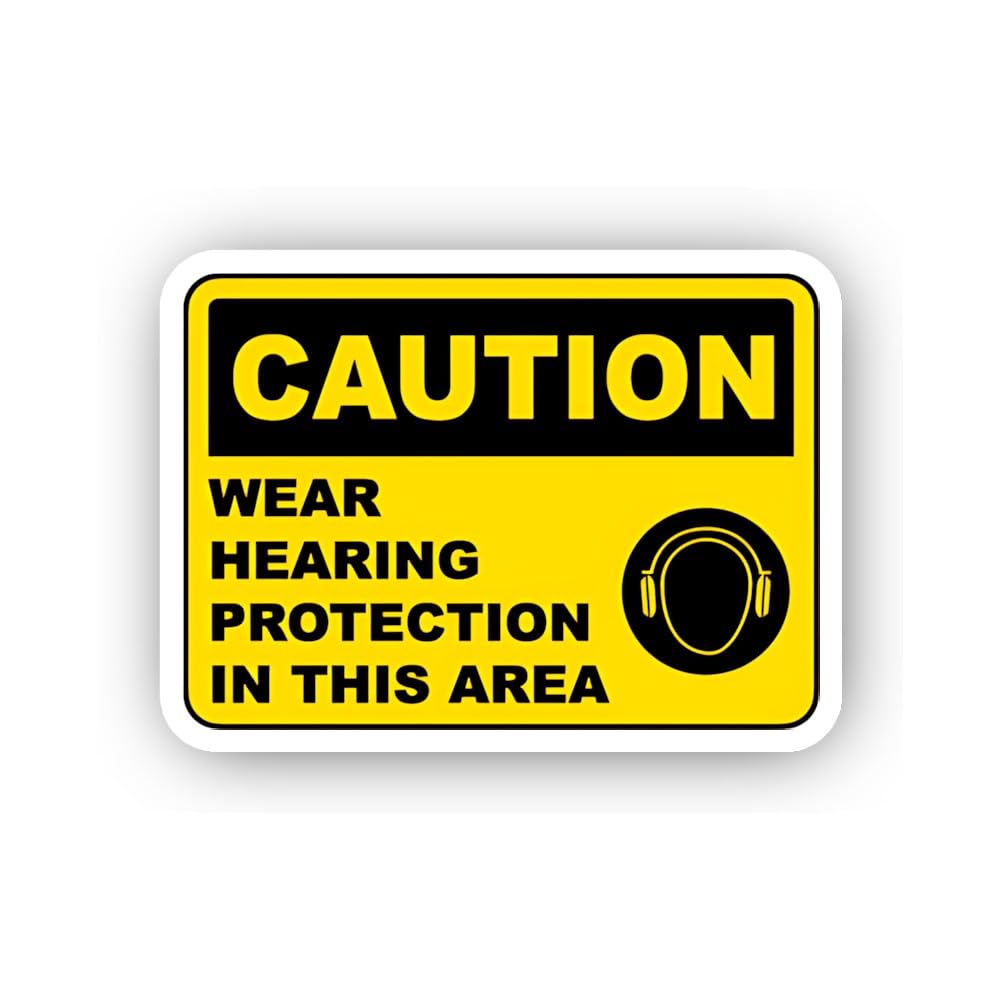 2 (Pieces) 3" and 5" General Ear Protection Area Caution Sticker, Waterproof Vinyl Decals for Many P