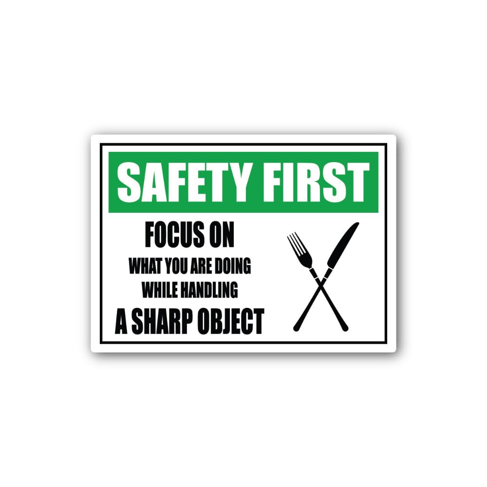 2 (Pieces) 3" and 5" Crossed-Out Knife and Fork Safety Sign Sticker, Waterproof Vinyl Decals for Man