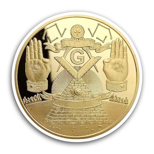 2 (Pieces) 3" and 5" Gold Plated Masonic Coin Sticker, Waterproof Vinyl Decals for Many Purpose Like