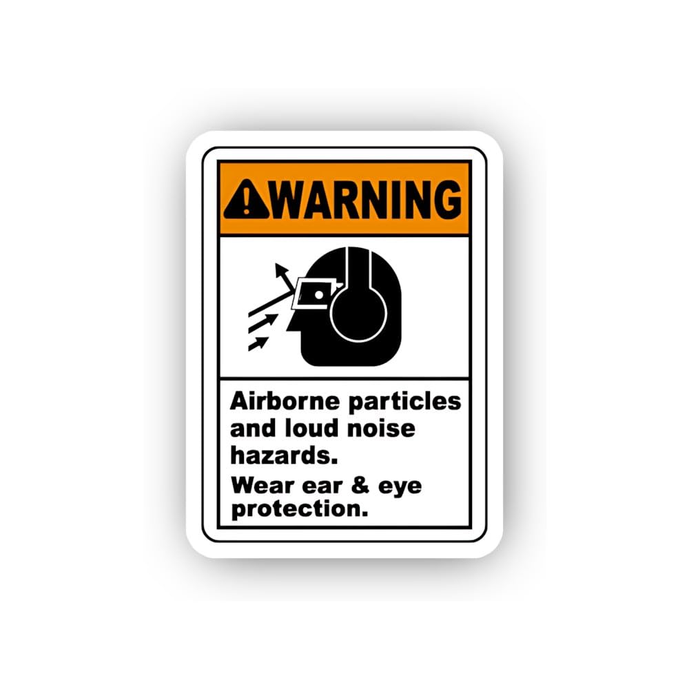 2 (Pieces) 3" and 5" Airborne Particle and Noise Warning Sticker, Waterproof Vinyl Decals for Many P