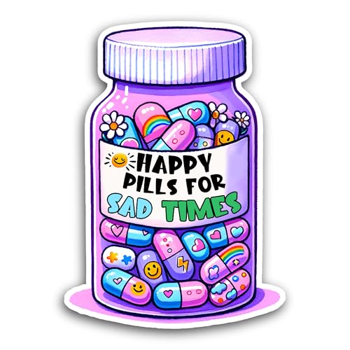 2 (Pieces) 3" and 5" Happy Pills for Sad Times Sticker, Waterproof Vinyl Decals for Many Purpose Lik