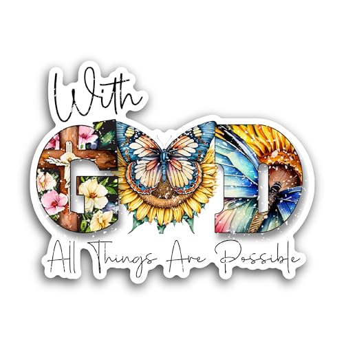 2 (Pieces) 3" and 5" with God Text Sticker, Waterproof Vinyl Decals for Many Purpose Like Cars, Truc