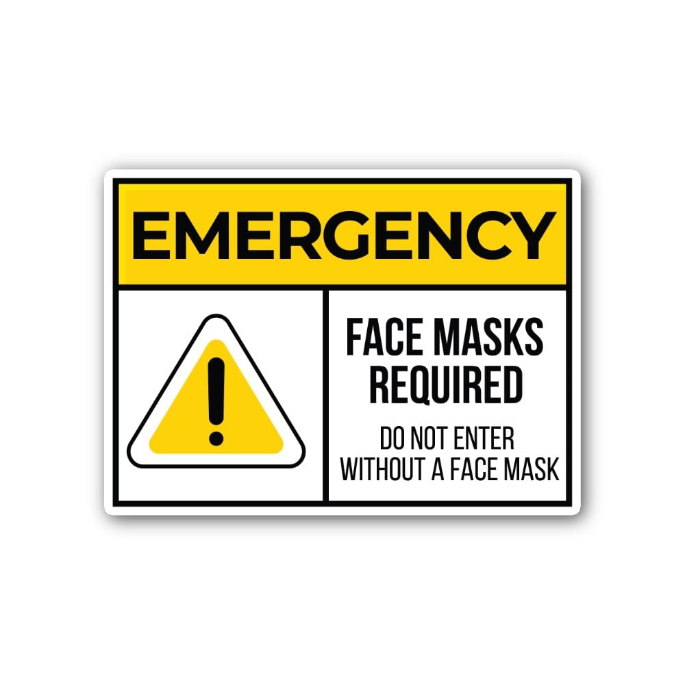 2 (Pieces) 3" and 5" Emergency Face Mask Required Sign Sticker, Waterproof Vinyl Decals for Many Pur