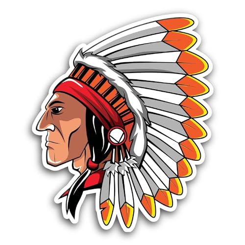 2 (Pieces) 3" and 5" Red Indian Sticker, Waterproof Vinyl Decals for Many Purpose Like Cars, Trucks,