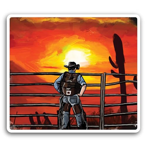 2 (Pieces) 3" and 5" Cowboy and Old Fence Sticker, Waterproof Vinyl Decals for Many Purpose Like Car