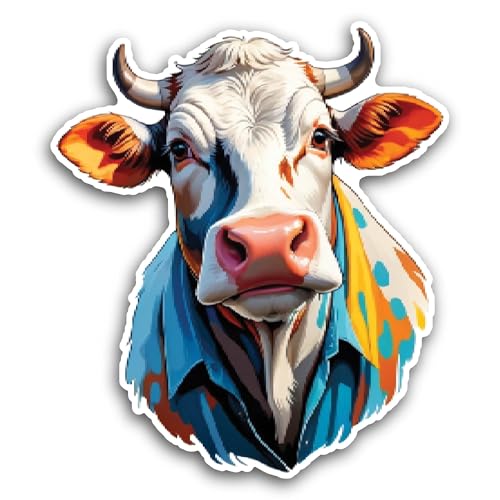 2 (Pieces) 3" and 5" Colorful Cow Sticker, Waterproof Vinyl Decals for Many Purpose Like Cars, Truck