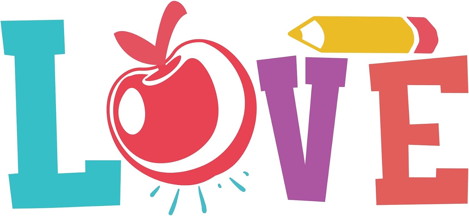 Inspirational Quote "Love Icon with Apple & Pencil" Motivational Sticker Vinyl Decal Motivation Stickers- 5" Vinyl Sticker Waterproof