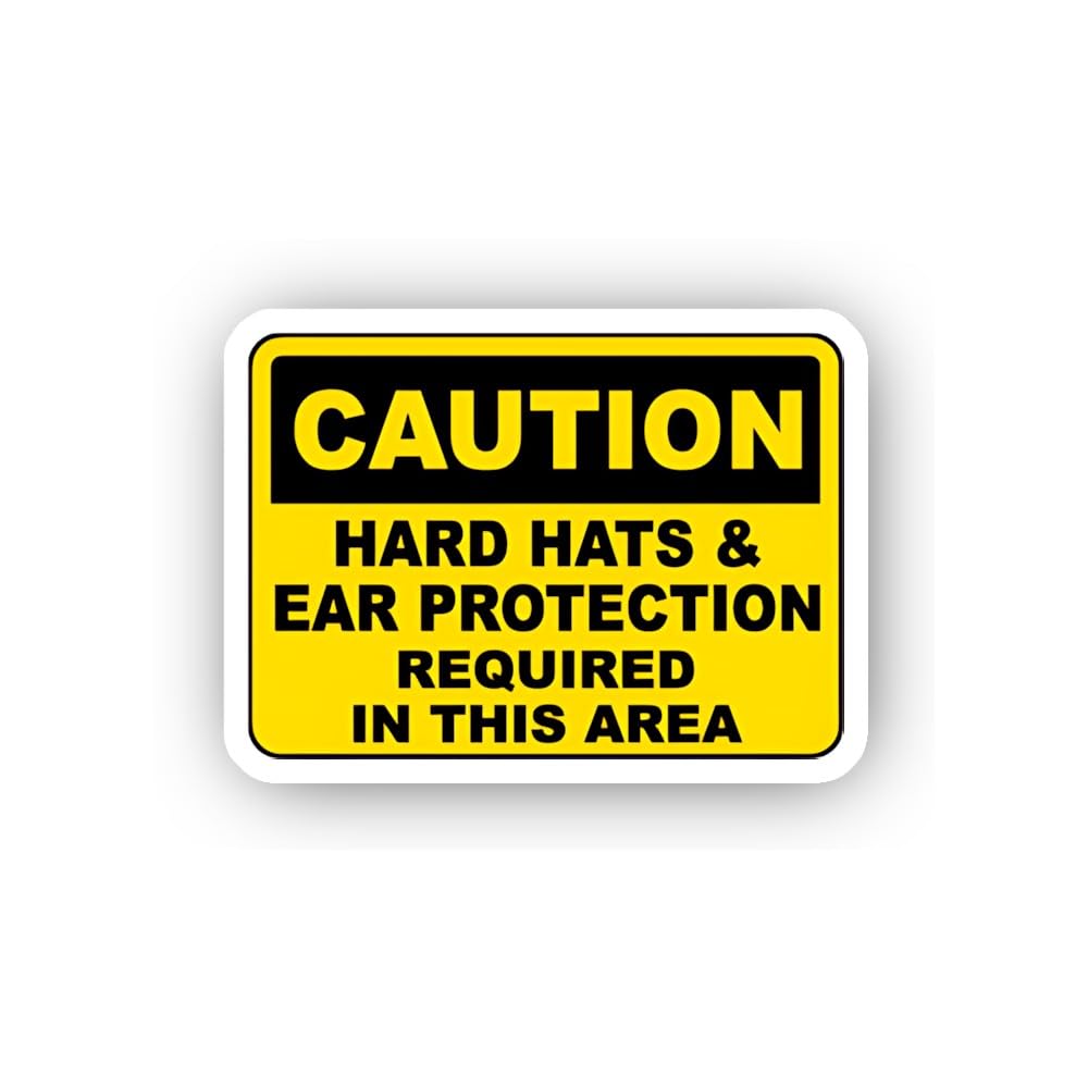 2 (Pieces) 3" and 5" Hard Hat and Hearing Protection Caution Sticker, Waterproof Vinyl Decals for Ma
