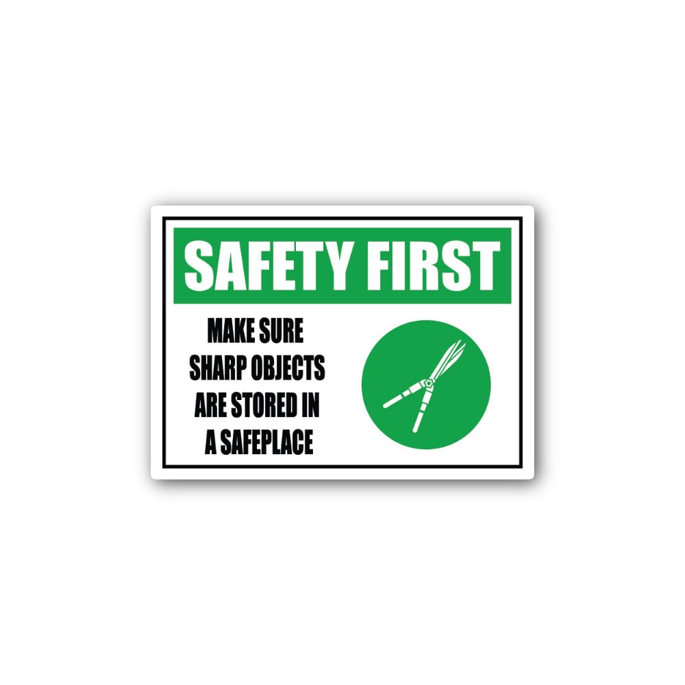 2 (Pieces) 3" and 5" Put Away Sharp Objects in a Designated Safe Area Sign Sticker, Waterproof Vinyl