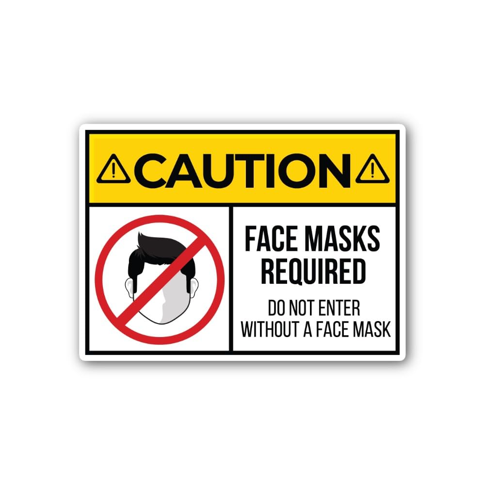 2 (Pieces) 3" and 5" Caution Face Masks Required Sticker, Waterproof Vinyl Decals for Many Purpose L
