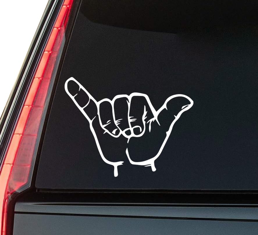 Shaka Hand Window Vinyl Decal Sticker 6" (White), Waterproof Vinyl Decals for Many Purpose Like Cars, Trucks, Laptops, Phones, Windows and More