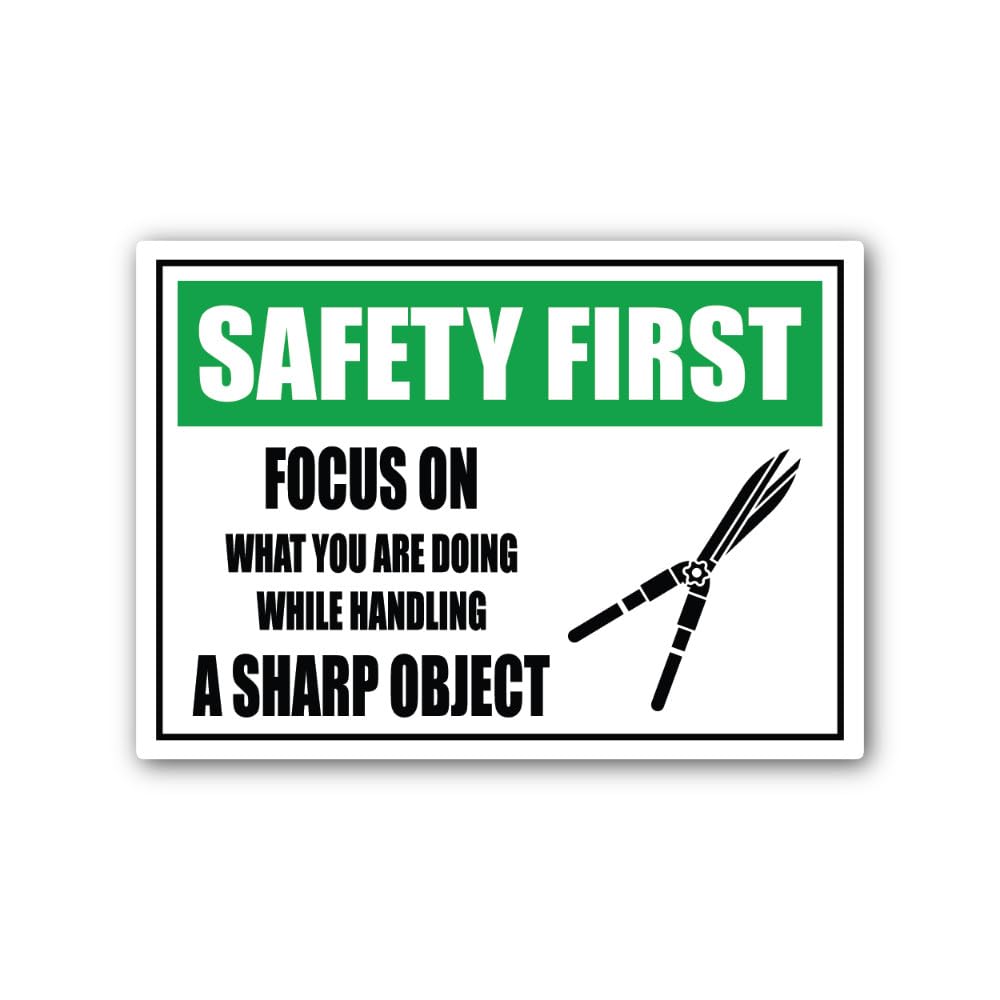 2 (Pieces) 3" and 5" be Cautious When handling Sharp Objects Sign Sticker, Waterproof Vinyl Decals f