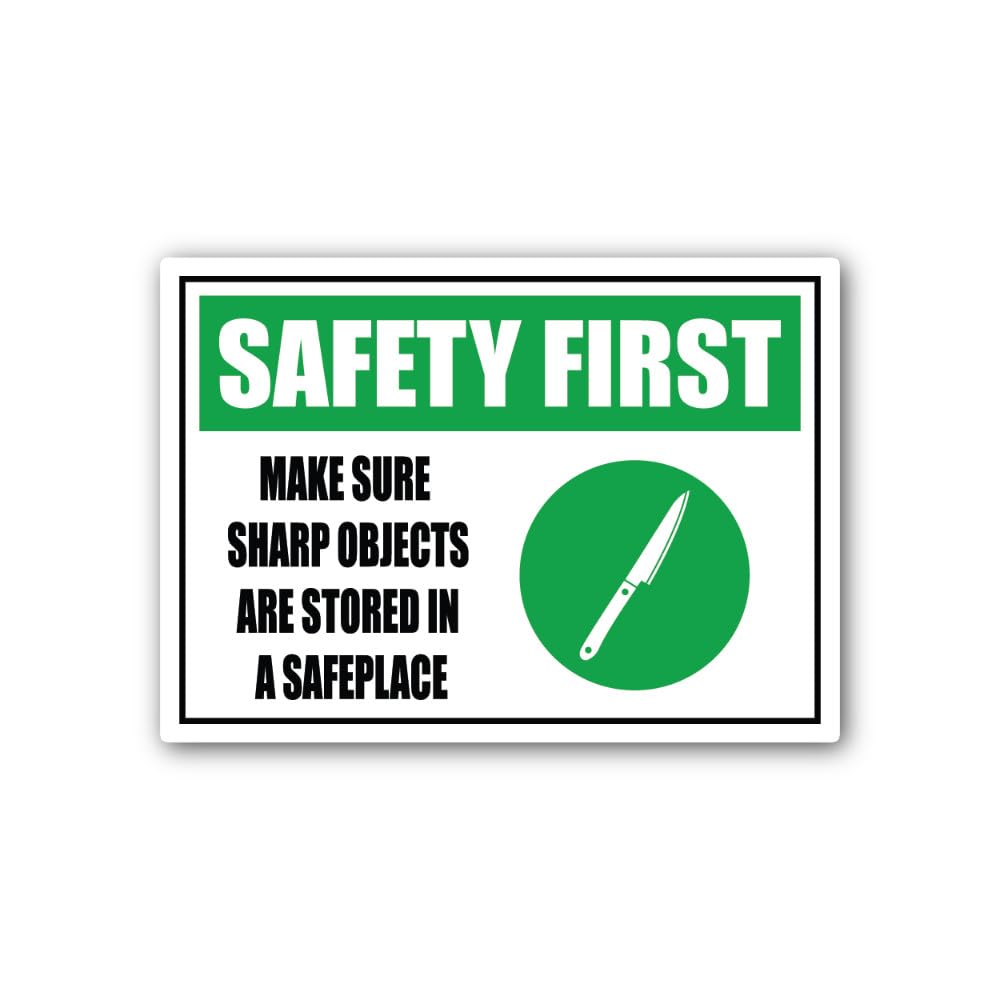2 (Pieces) 3" and 5" Sharp Objects are Stored in A Safe Place Sign Sticker, Waterproof Vinyl Decals