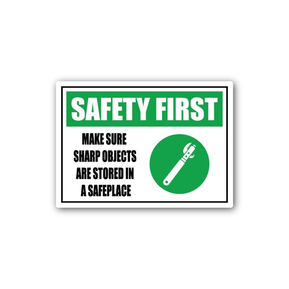2 (Pieces) 3" and 5" All Sharps Must be stored in a Safe Place Sign Sticker, Waterproof Vinyl Decals