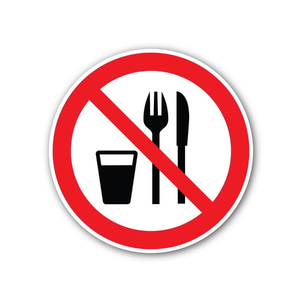 2 (Pieces) 3" and 5" No Eating or Drinking Sign Sticker, Waterproof Vinyl Decals for Many Purpose Li