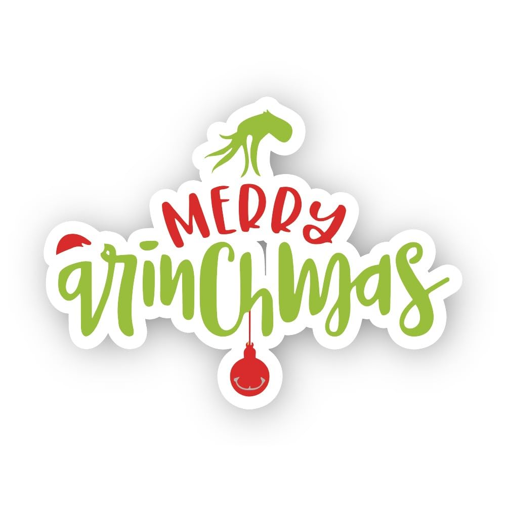 2 (Pieces) 3" and 5" Merry Grinchmas Sticker, Waterproof Vinyl Decals for Many Purpose Like Cars, Tr