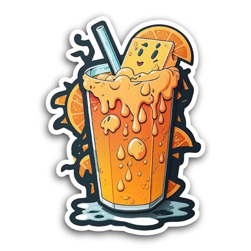 2 (Pieces) 3" and 5" Orange Drink Sticker, Waterproof Vinyl Decals for Many Purpose Like Cars, Truck