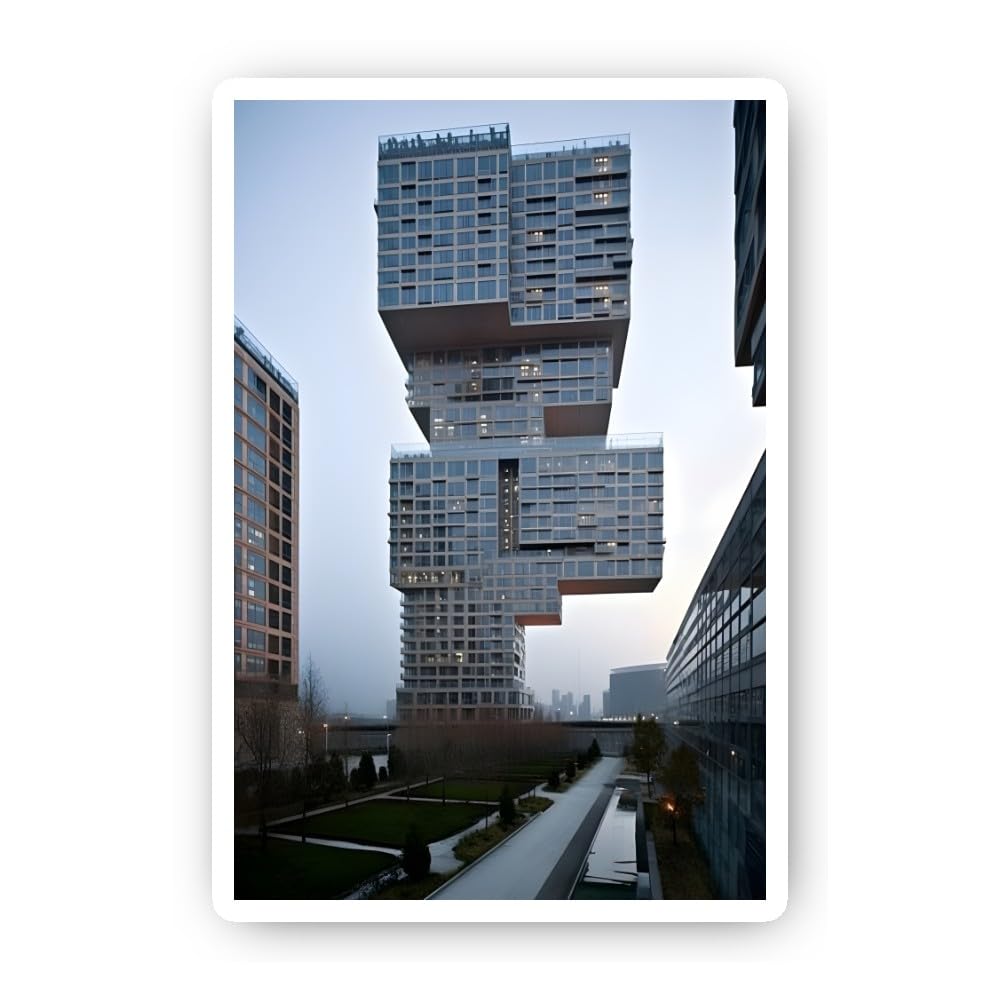 2 (Pieces) 3" and 5" Jenga Style Skyscraper Sticker, Waterproof Vinyl Decals for Many Purpose Like C