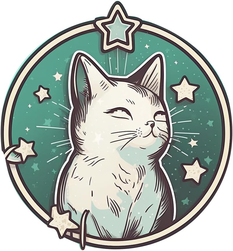 Inspirational Quote "Shiny Cat in The Star Sketch" Motivational Sticker Vinyl Decal Motivation Stickers- 5" Vinyl Sticker Waterproof