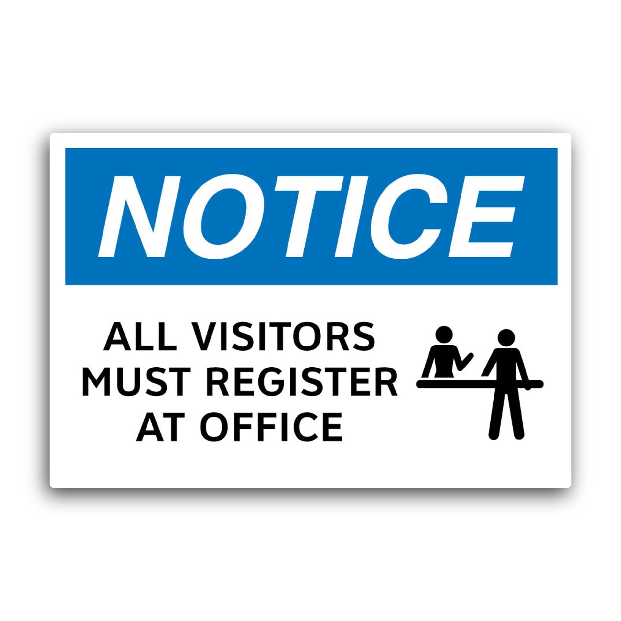 2 (Pieces) 3" and 5" Notice All Visitors Must Register at Office Sticker, Waterproof Vinyl Decals fo
