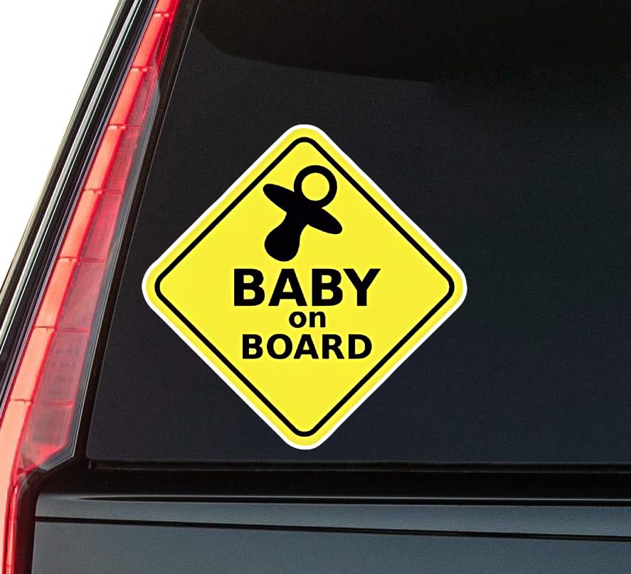 Baby On Board Cute Yellow Sign Window Vinyl Decal Sticker 6" (White), Waterproof Vinyl Decals for Ma