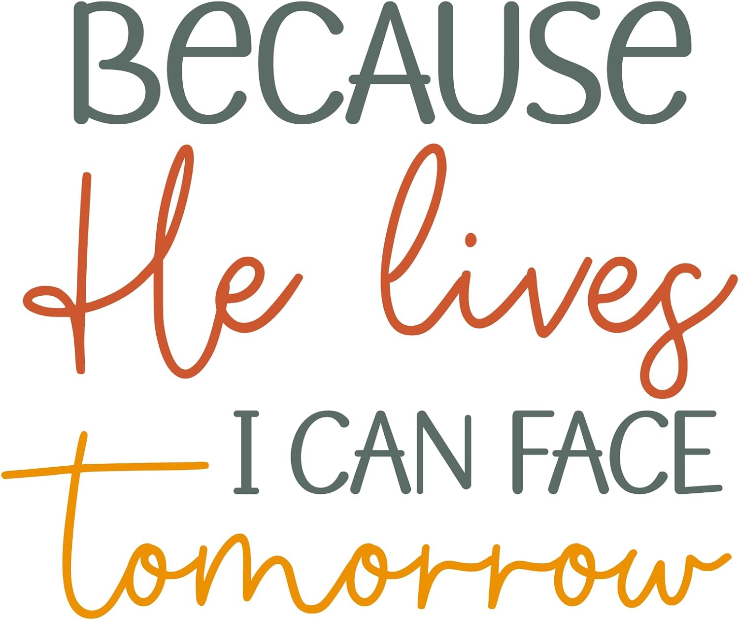 Inspirational Quote "Because He Lives I Can Face Tomorrow" Motivational Sticker Vinyl Decal Motivation Stickers- 5" Vinyl Sticker Waterproof